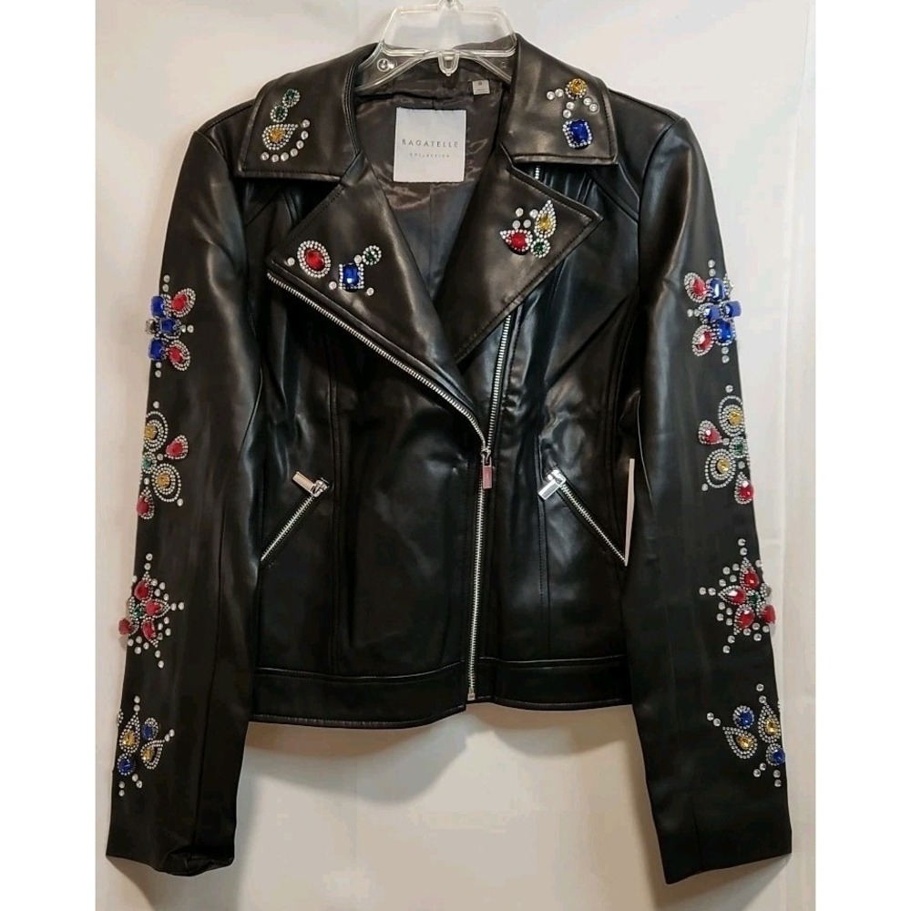BAGATELLE Faux Leather Jewl Studded Moto Jacket size S NWT